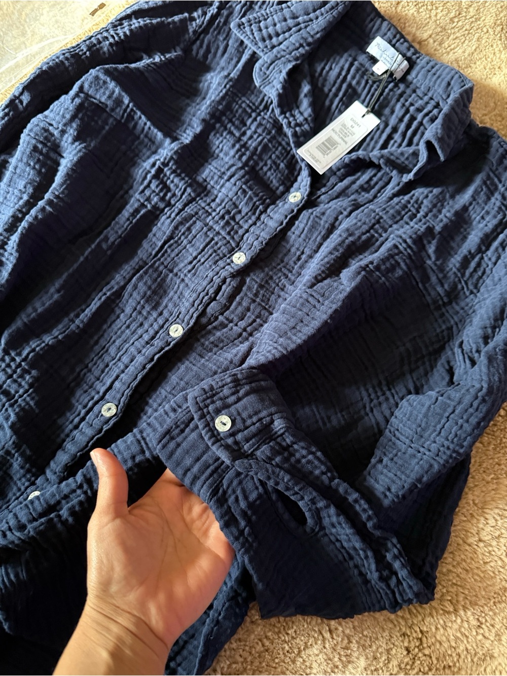 Michael Stars Nocturnal Navy Double Gauze Button-Down Shirt - Picture 6 of 9
